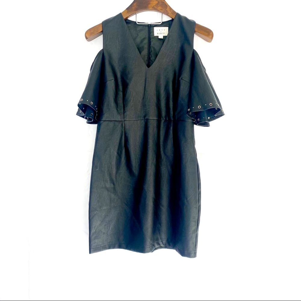 Lost + Wander Black Vegan Leather Open Shoulder Dress - Sz L